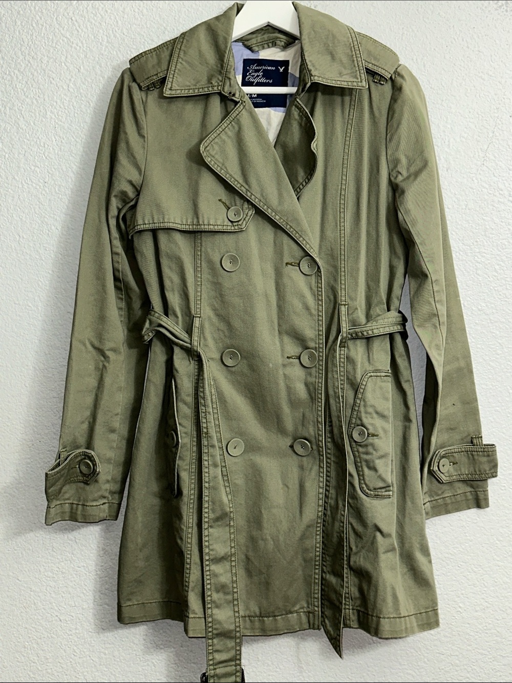 American Eagle Utility Military Trench Coat Womens Medium Olive Green READ